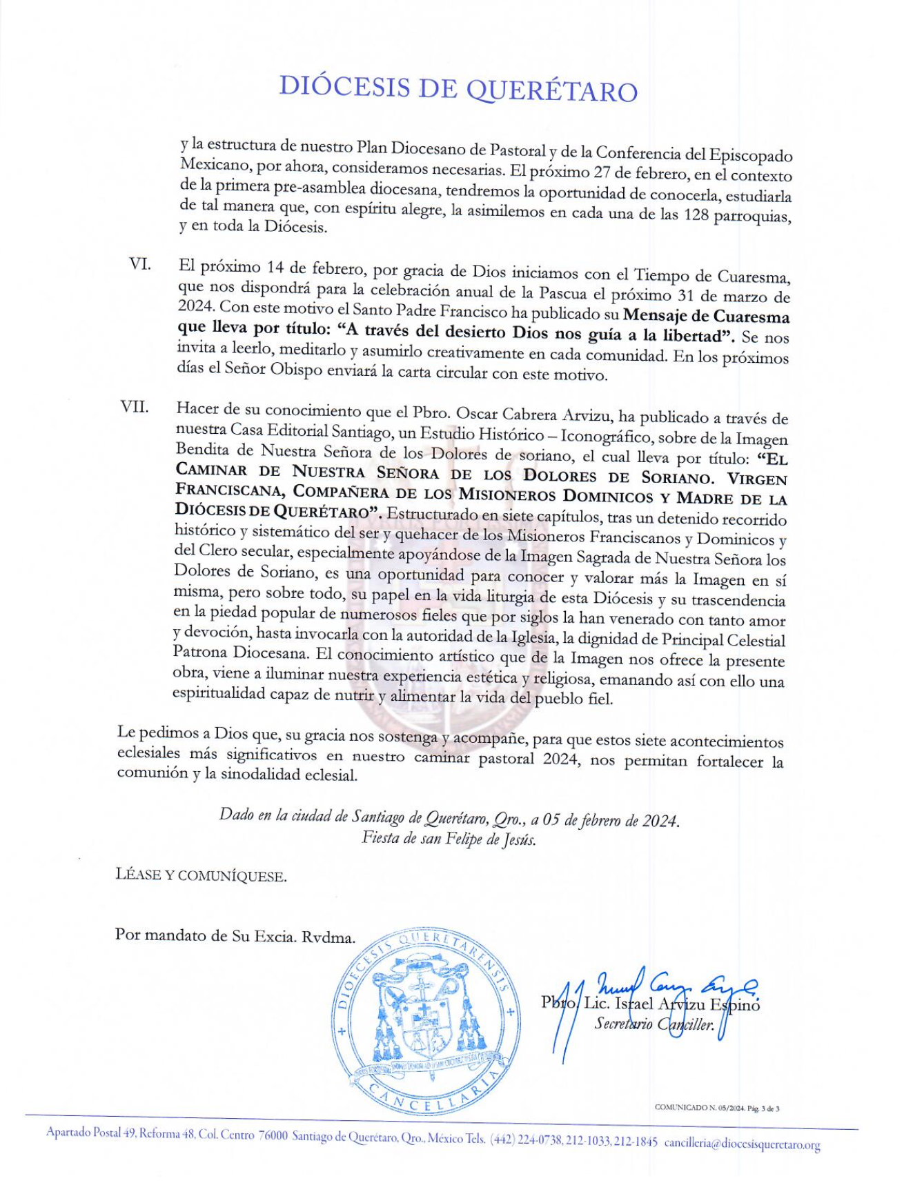 Cominicado N. 05/2024 Asunto: Siete acontecimientos eclesiales más significativos en nuestro caminar pastoral 2024 3